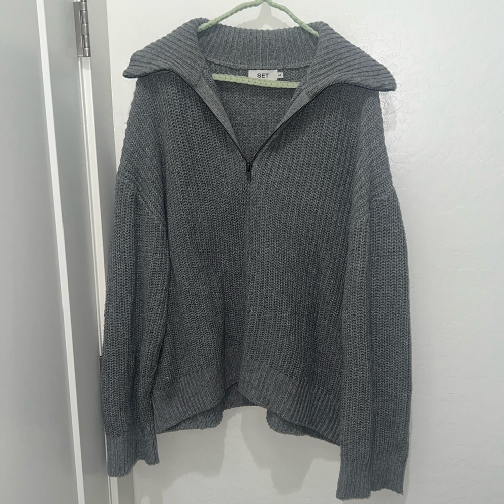 Set Active Chunky Rib Knit Collared Quarter Zip
